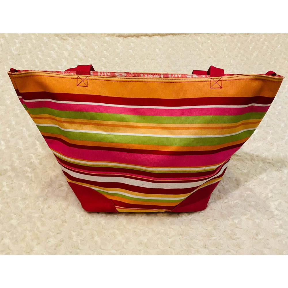 Lancome Pink Striped Canvas Beach Book Tote Lined Bag